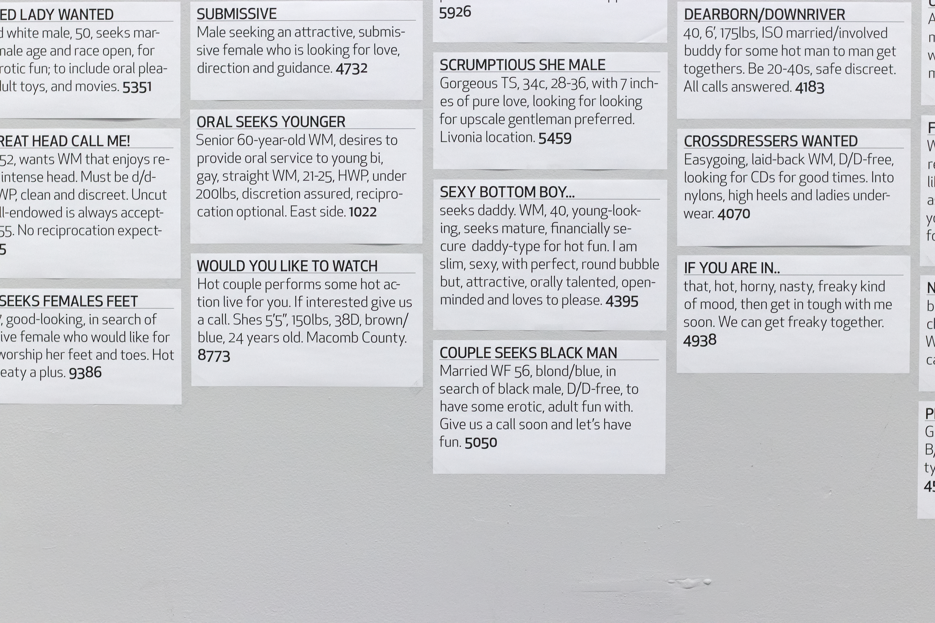 Details of wanted advertisements for love.