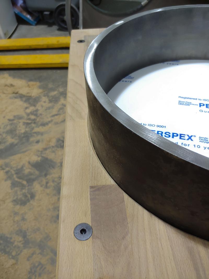 Detail of flat lay cylinder routed in.